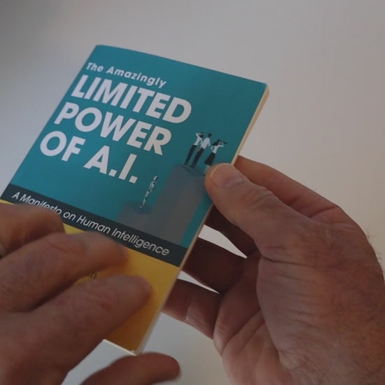 Video showing the book The Amazingly Limited Power of A.I., A Manifesto on Human Intelligence by Michael Faeth being flipped through and over to show the back cover.